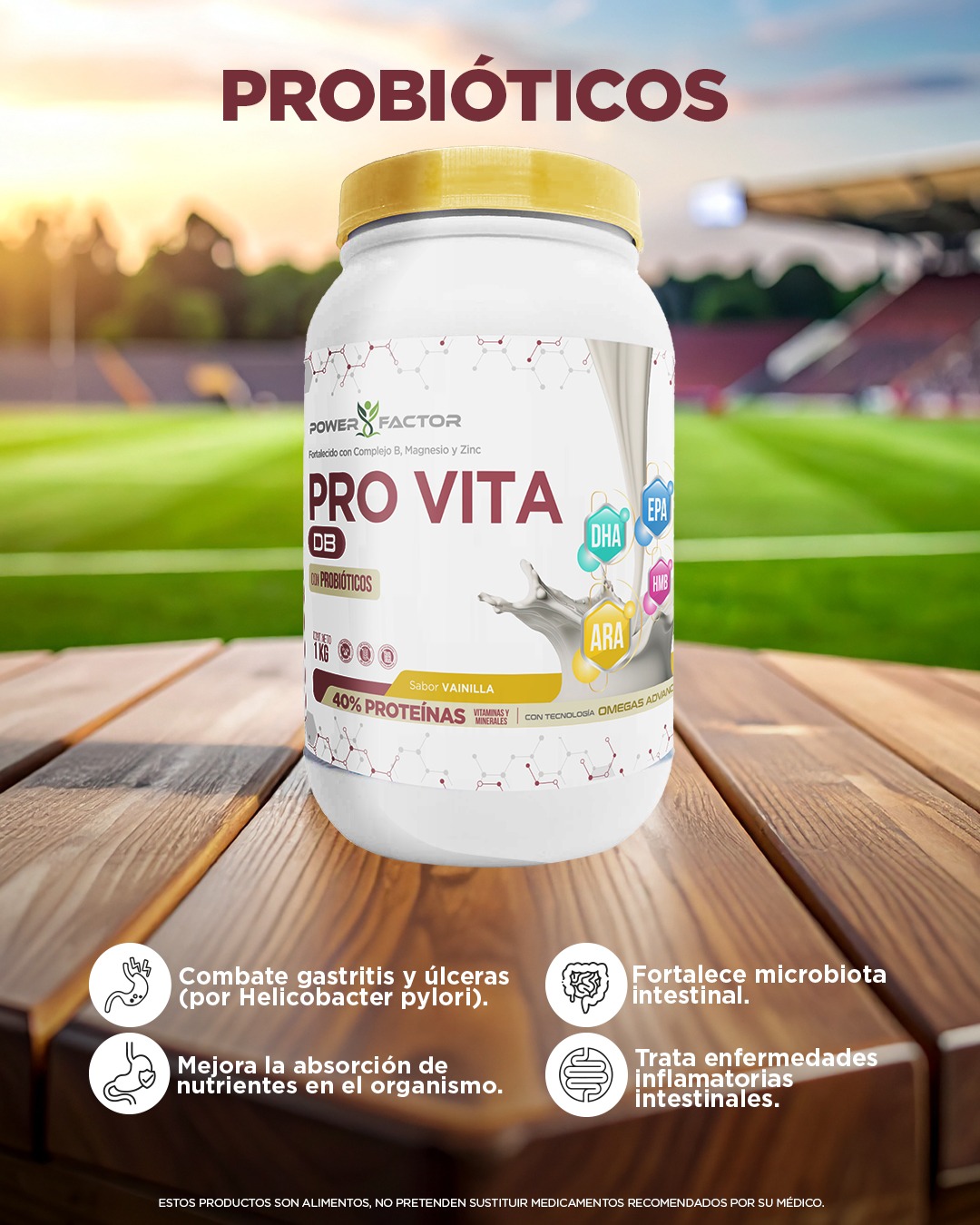 Pro Vita DB Probióticos 10 Billones de Cultivos Frasco 1 KG Suplemento Power Factor en polvo - Imagen 2